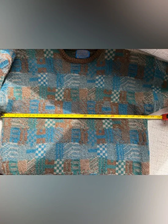 VTG Pendleton Pure 100% Wool Geometric Crewneck Sweater (Brown & Teal) (Size:L) - Picture 7 of 10